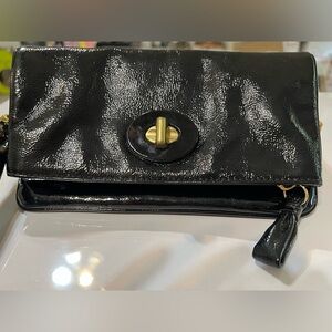 Coach Patent Leather Black  Foldover Clutch Gold Hardware 2008